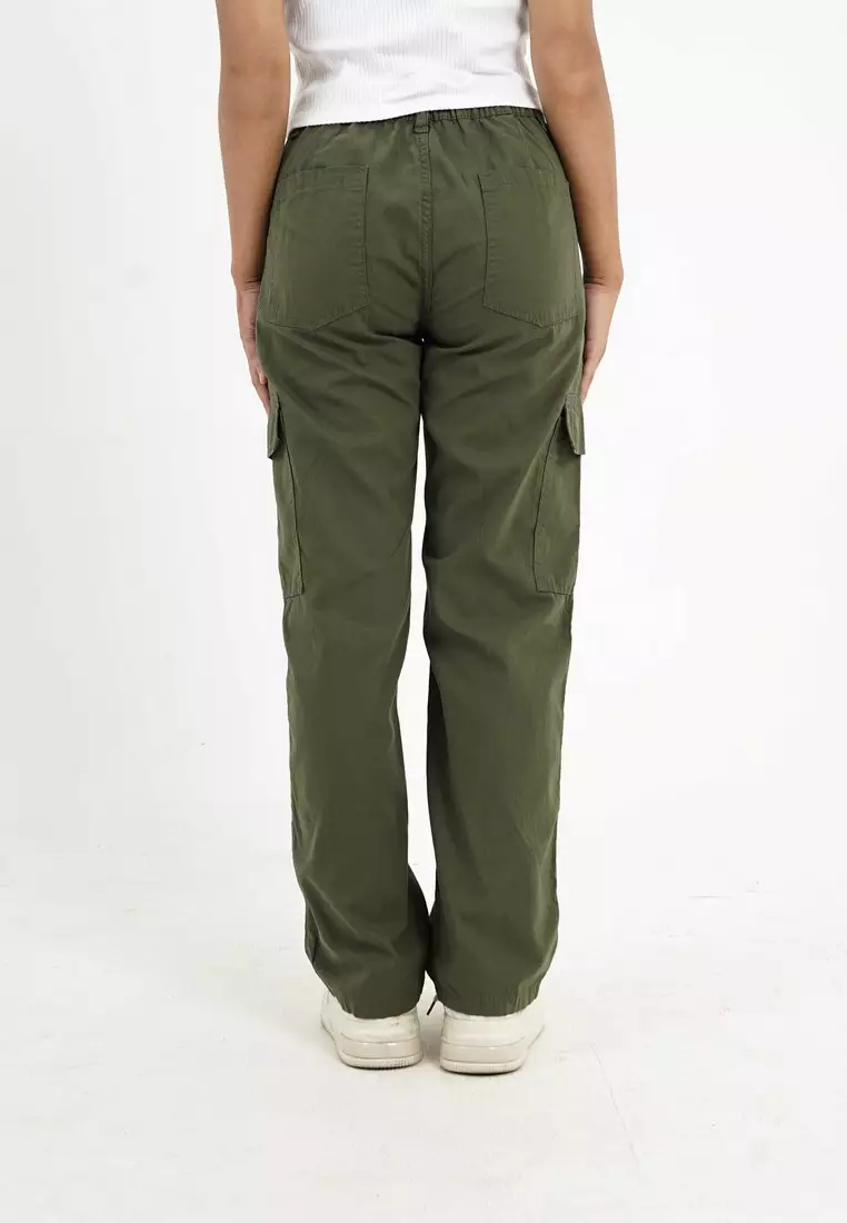 3Second Women's Long Cargo Pants Loose Fit Cotton Twill Cargo On OL-C041024