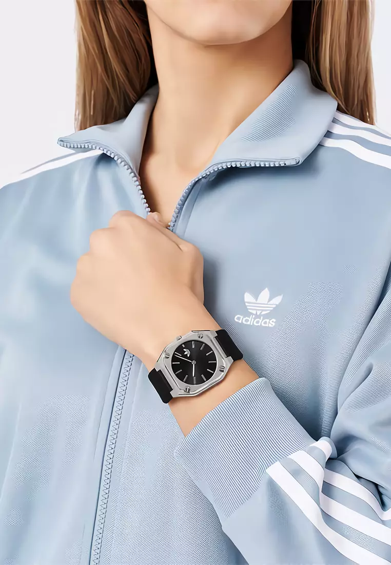 Adidas Gents Watch City Tech Thin - Stainless Steel Case - Black Silicone Strap - AOFH24002