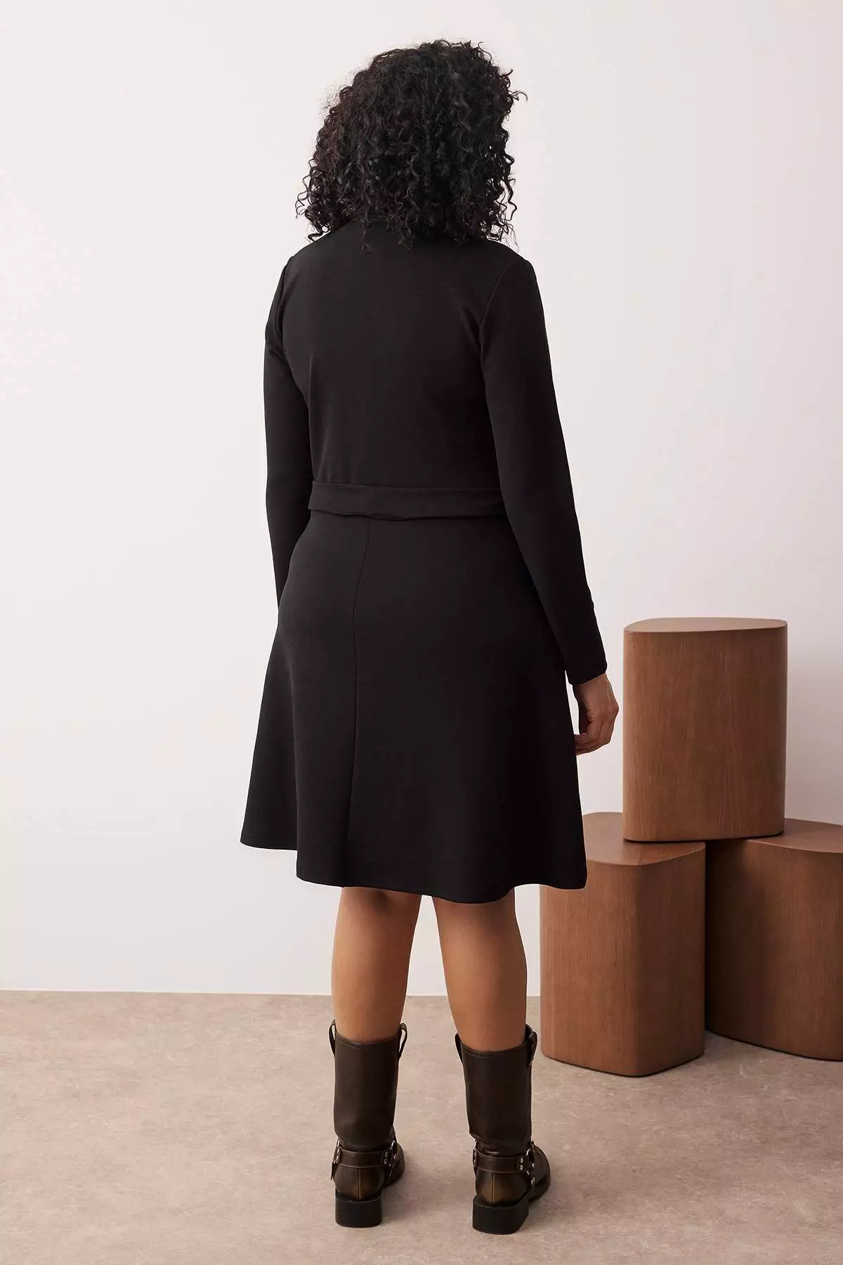 Black Polo Neck A-Line Knitted Plus Size Dress Tbbaw26Ah00011