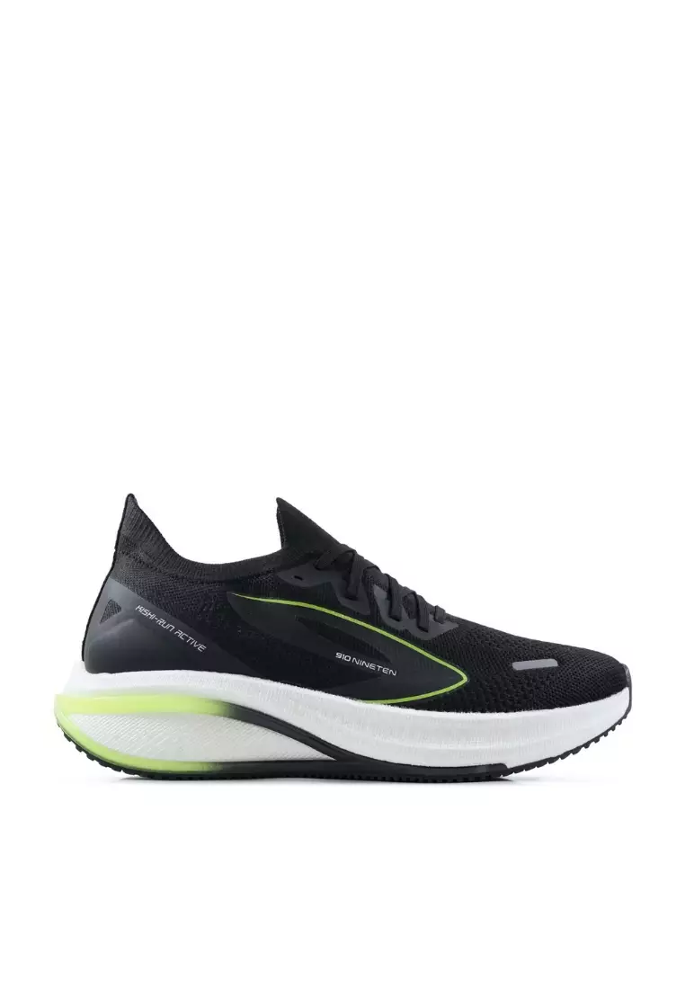 910 Nineten Kishi-Run Active Sepatu Lari - Hitam/Hijau-neon