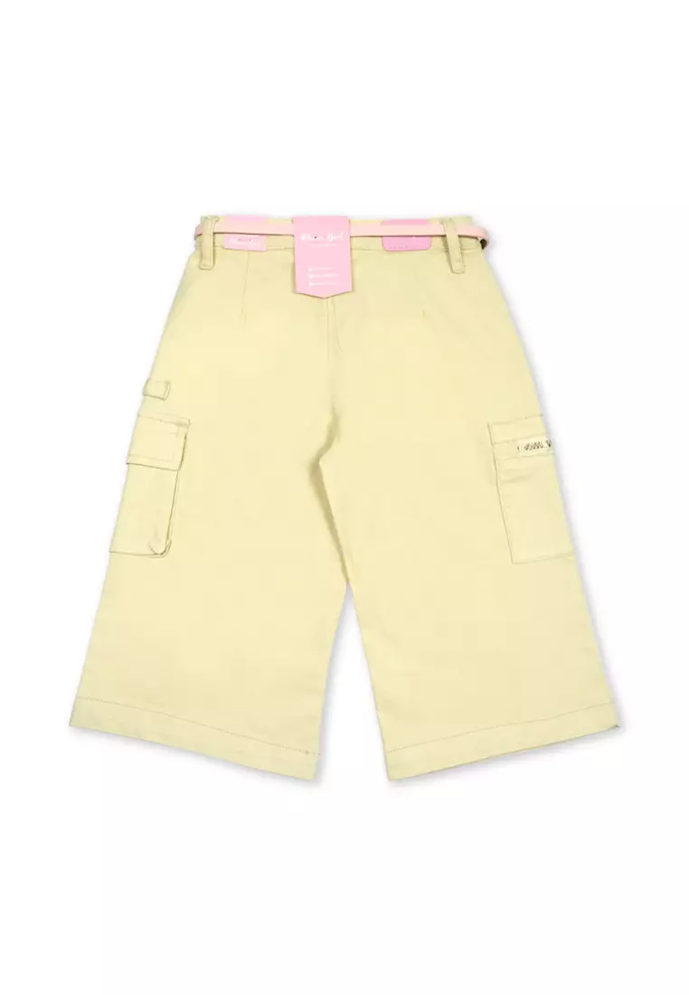 Girls Wide Leg Denim Pants with Belt