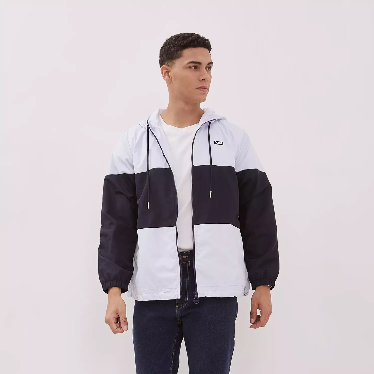 DUST Jaket Hoodie Unisex Color Blok Senara LT.Grey Navy (D.5406-U)