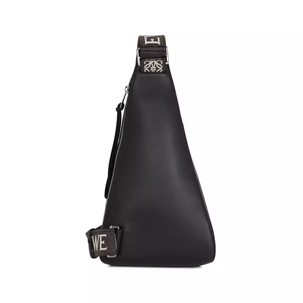 Anton Logo Debossed Calfskin Leather Sling Bags Dark Grey