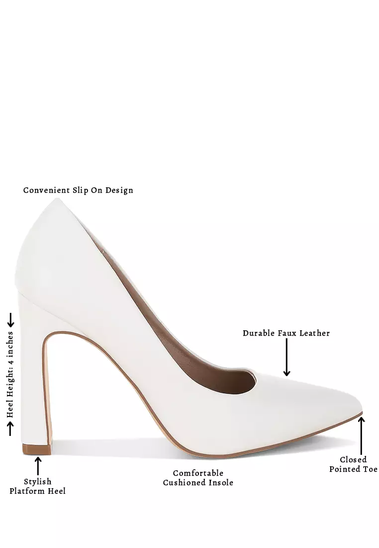 白色人造皮革高跟鞋