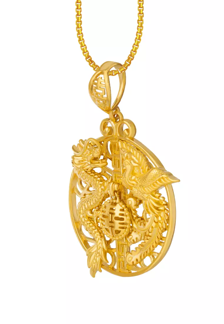 TOMEI Dragon & Phoenix Pendant, Yellow Gold 916