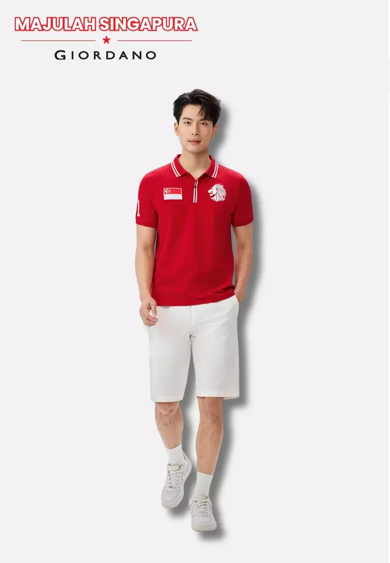 Giordano Men NDP 2026 Collection Slim Fit Cotton Lycra Embroidery Polo T-Shirt (Singapore National Day Parade)