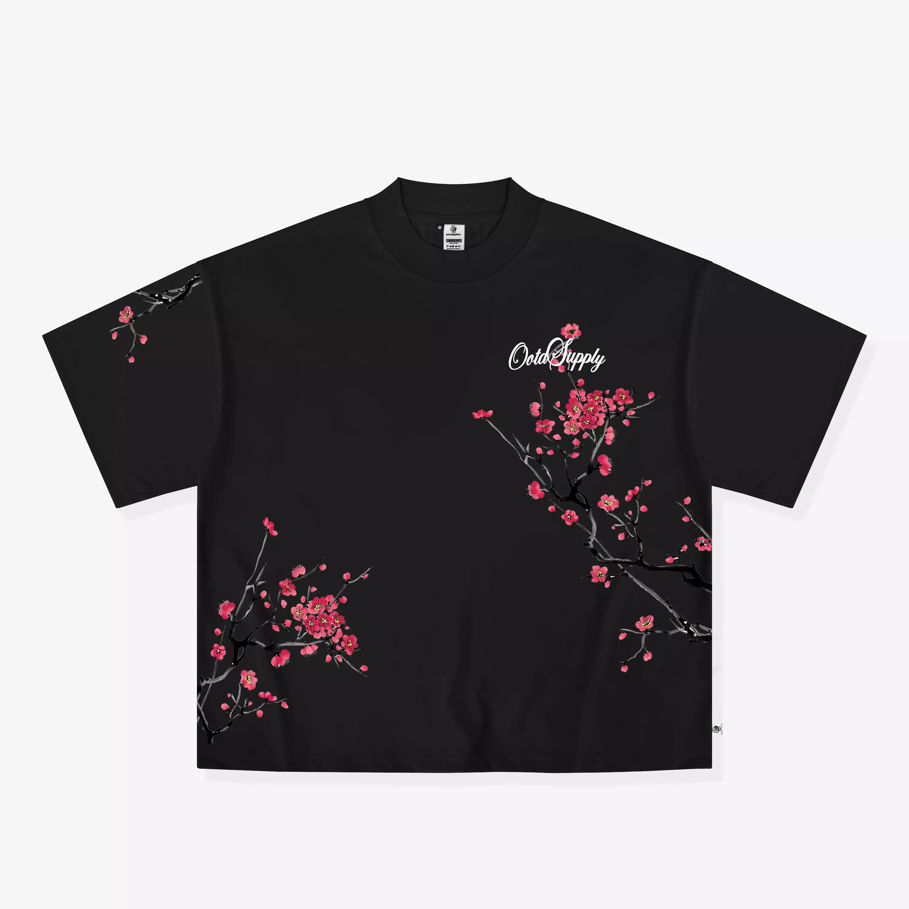 OOTDSUPPLY Boxy Fit Oversize Nook Sakura Black & White l Tshirt Boxyfit l Kaos Boxy OVZBX030