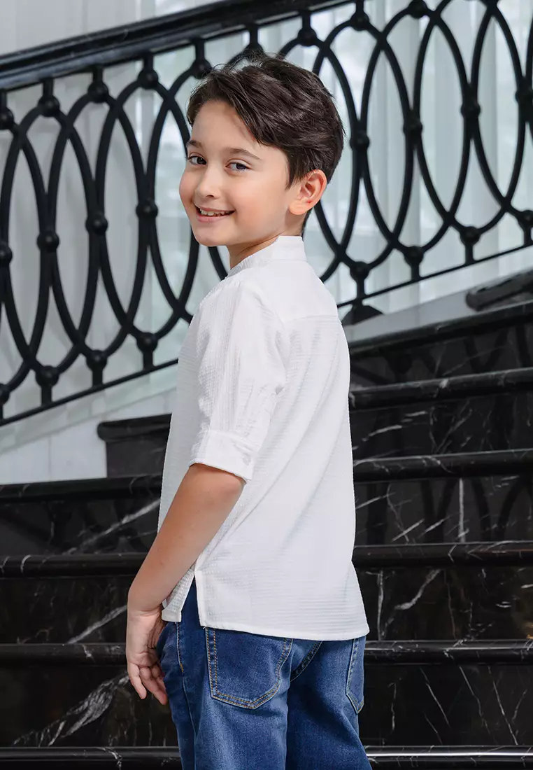 Little X eight Boy Kanaan Kragh Koko - Kragh Koko Lengan Pendek Putih Anak Laki-laki - Family Collection - Eid Collection Koleksi Lebaran Junior