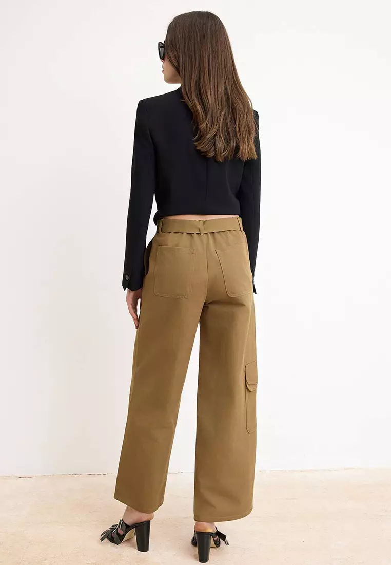 Khaki Gabardine Cargo Trousers Twoss26Pl133