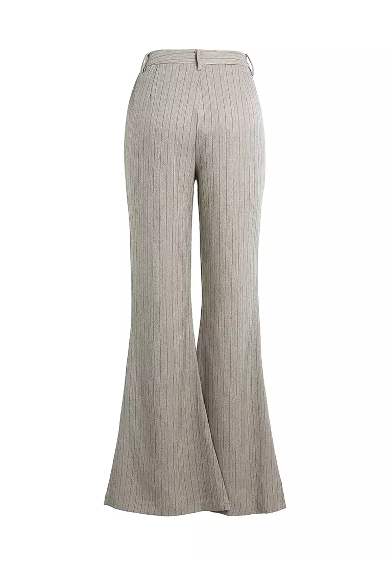Herringbone Slim Flare Trousers in Taupe