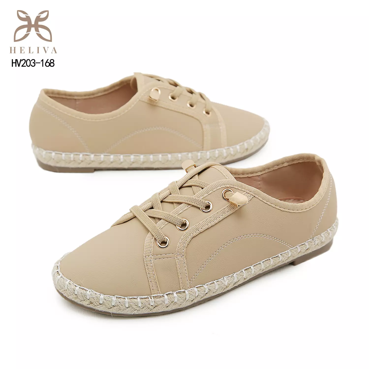 HELIVA MILEN Sneakers Casual Wanita Sol Anyaman Espadrille dan Dekorasi Gold Chain HV203-186