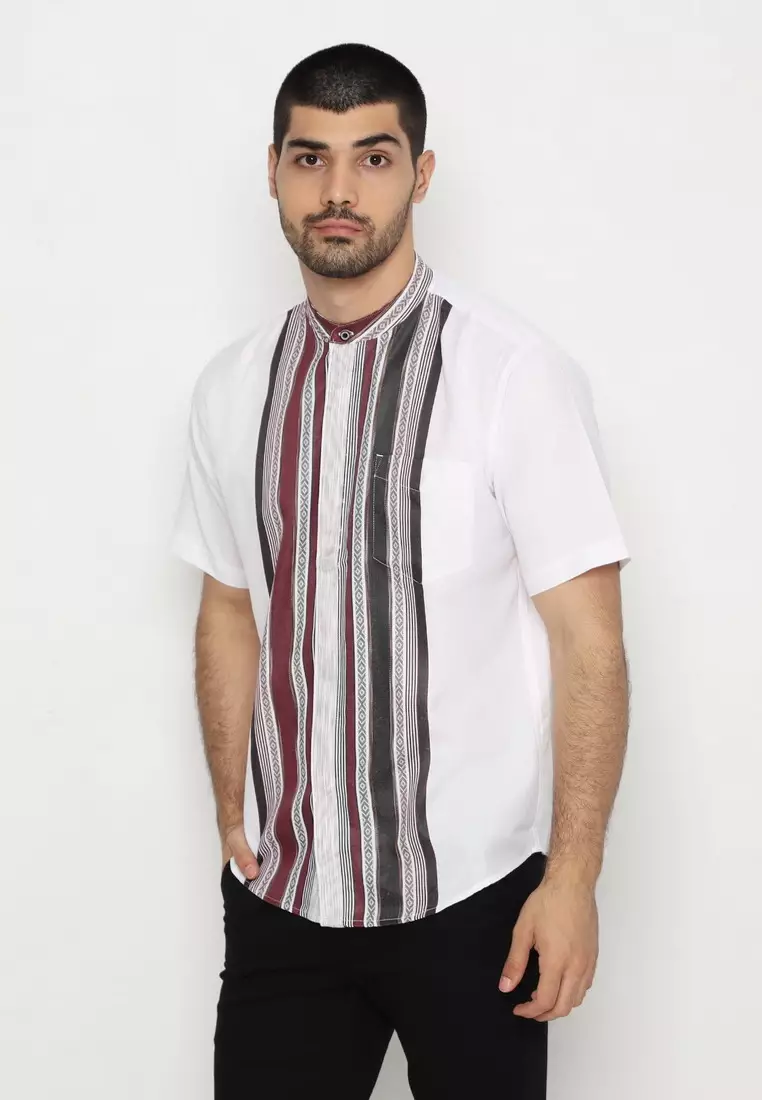 POLICE Kemeja Koko Border Putih Regular Fit Pria