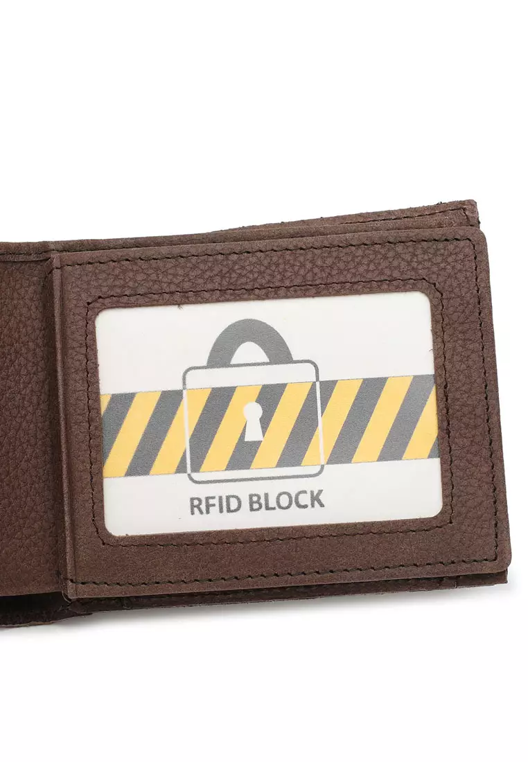 男士皮革 RFID 零錢雙折短夾 / 錢包  (Men's RFID Genuine Leather Bi Fold Center Flap Short Wallet With Coin Compartment)