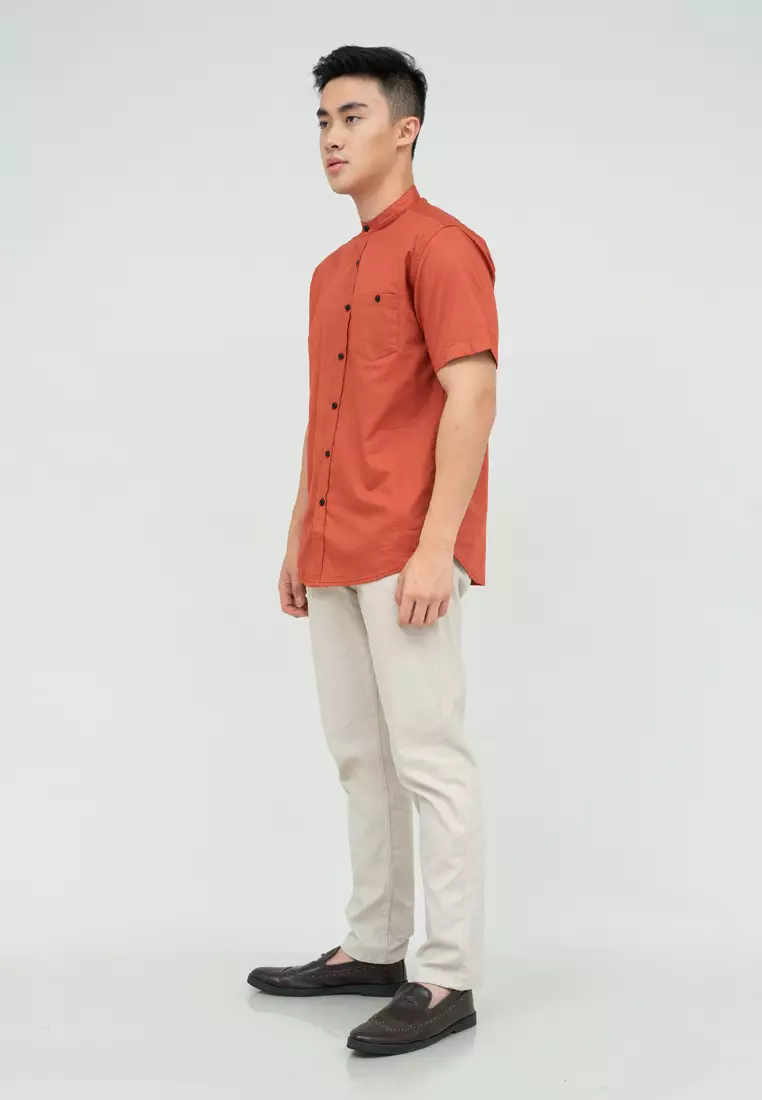 Houseofcuff Baju Koko Kemeja Lengan Pendek Pria Terracotta