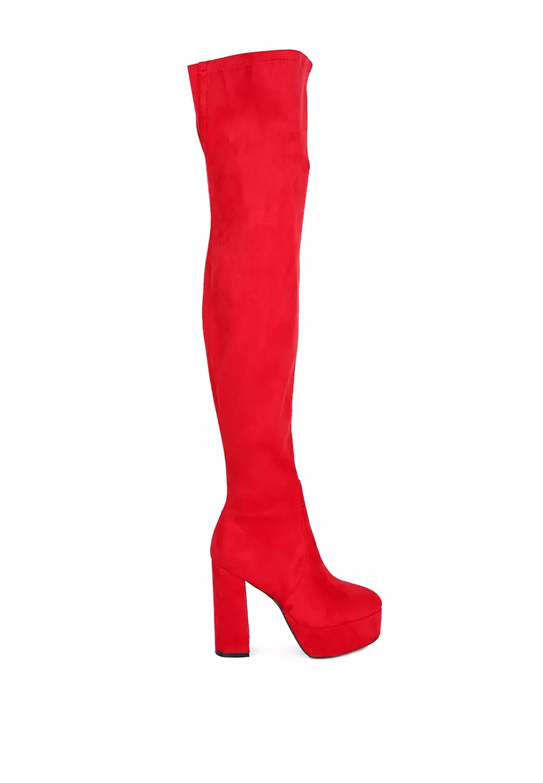 Discount on London Rag  shoes - SKU: High Block Heeled Over The Knee Suede Boots In Red