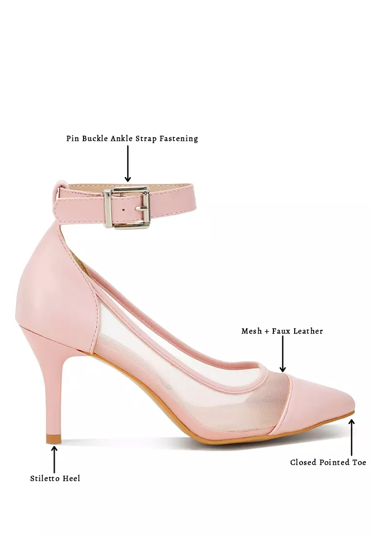 Pink Pointy Toe Ankle Strap Pumps