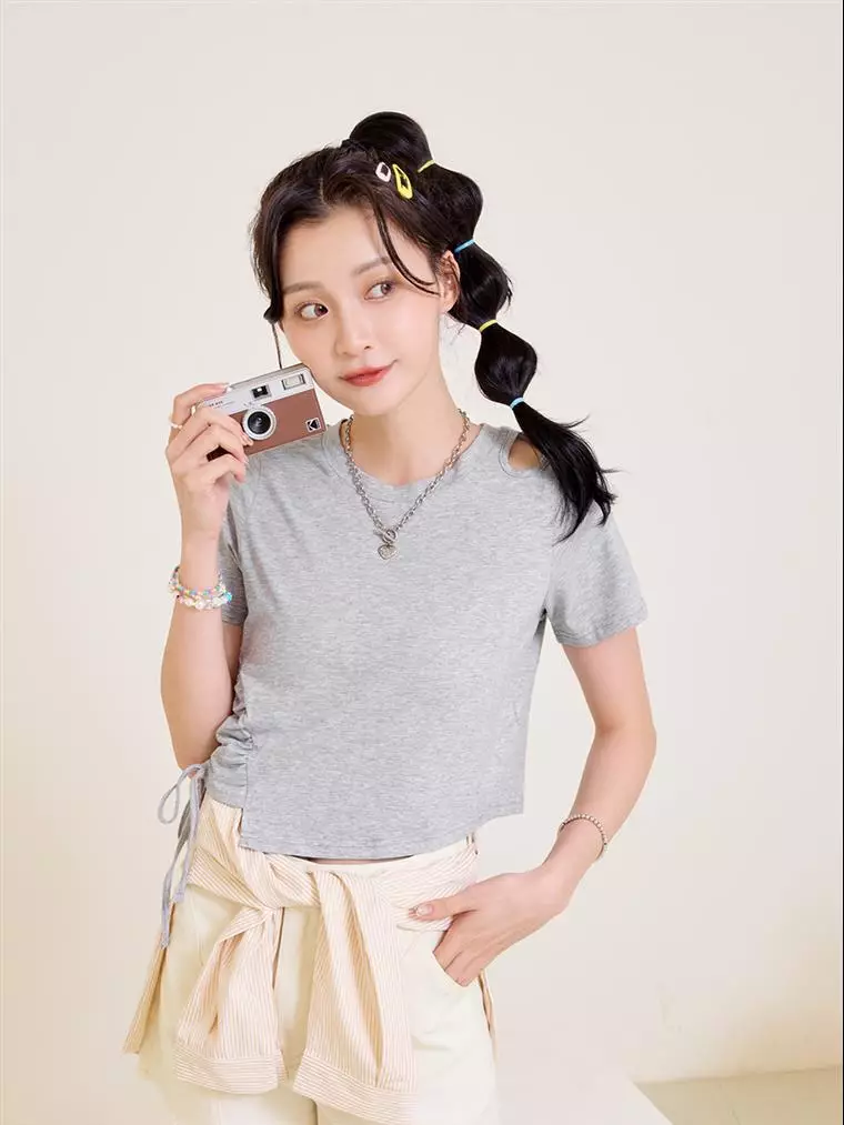Cut-Out Drawstring Tie-Up Cropped Top [AB18765]