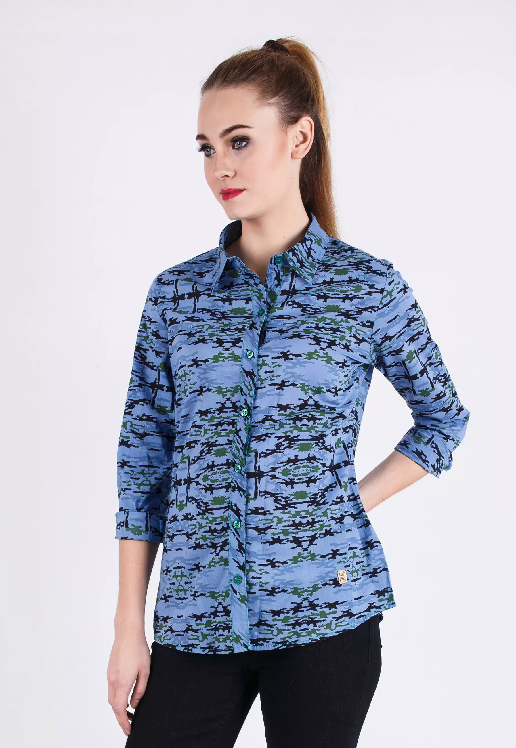 LGS Kemeja Wanita Slim Fit Biru Motif LSH Size M