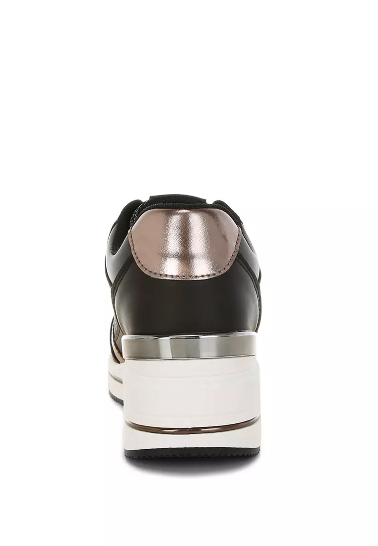 Faux Leather & Mesh Sneakers In Black