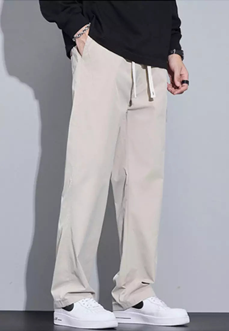 抽繩休閒寬腿長褲