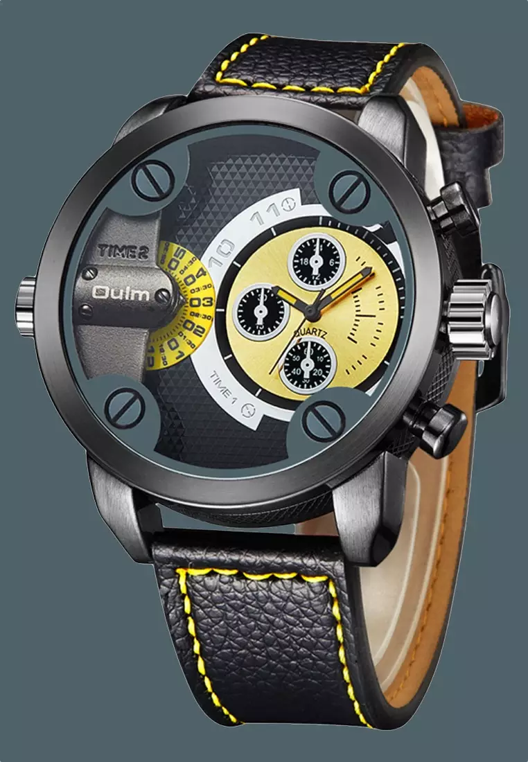 超大號男士石英手錶 - 50x50 毫米 - IP 黑色精鋼錶殼，黑色錶盤，黑色錶帶