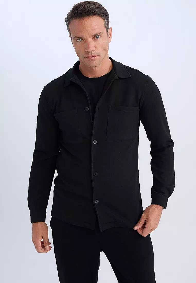 Buy DeFacto Regular Fit Polo Neck Combed Cotton Shirt Jacket