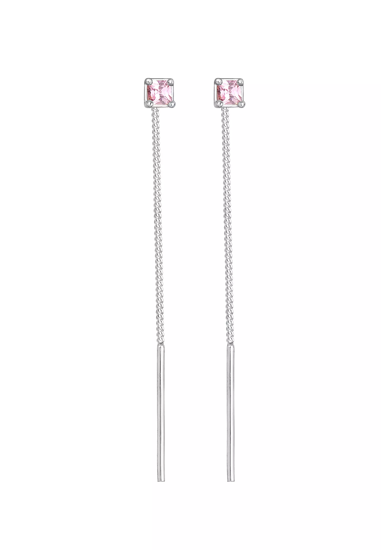 Earrings Pull Through Square Pale Pink Zirconia Crystals