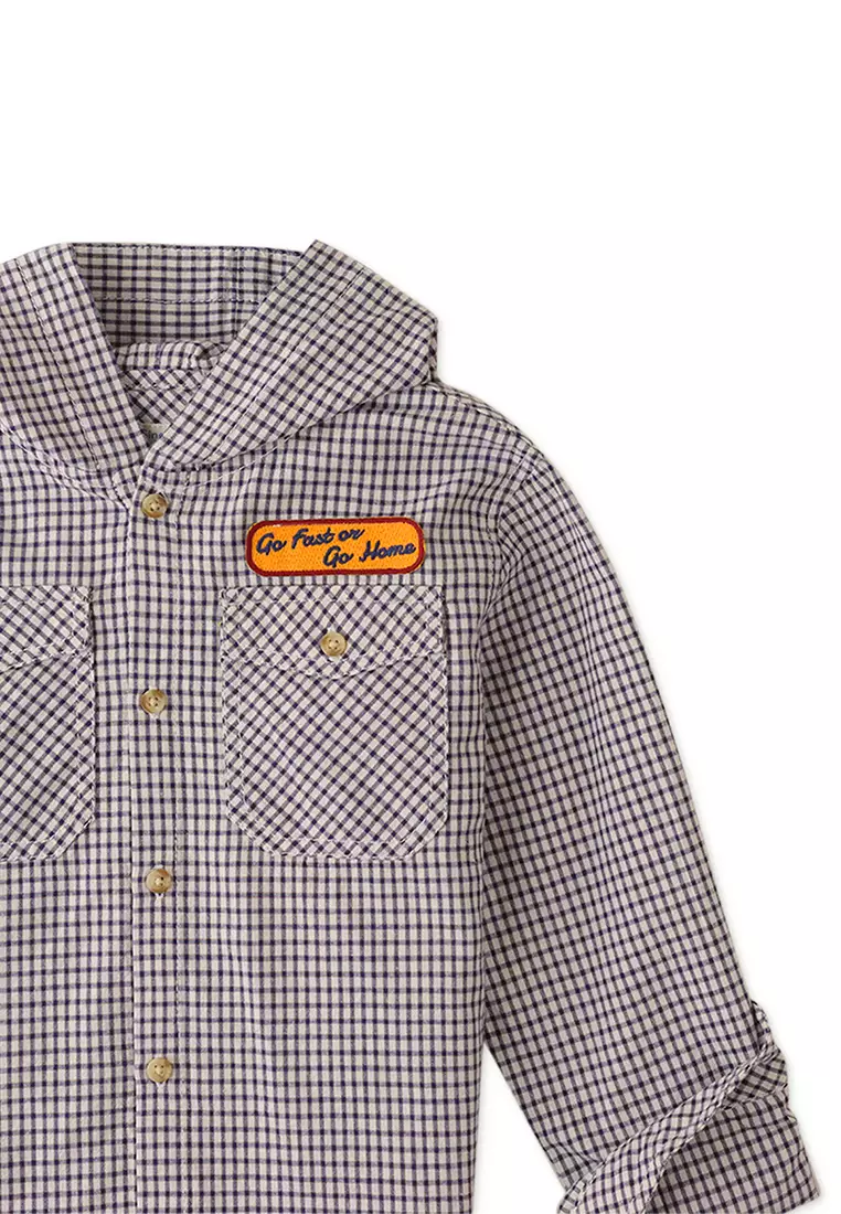 Boys Check Hooded Long Sleeves Shirt