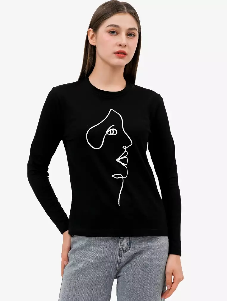 TONIQUE Wanita Reguler Fit Kaos Lengan Panjang Katun Combed 24s Hitam GABRIELLA Women's Regular Fit Long Sleeve Cotton Combed 24s T-Shirt Black