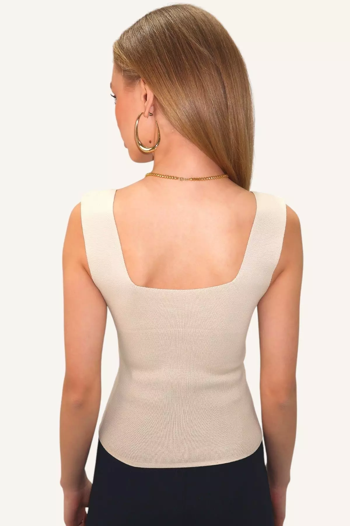 Women's Beige Square Neck Slim Mercerized Blouse