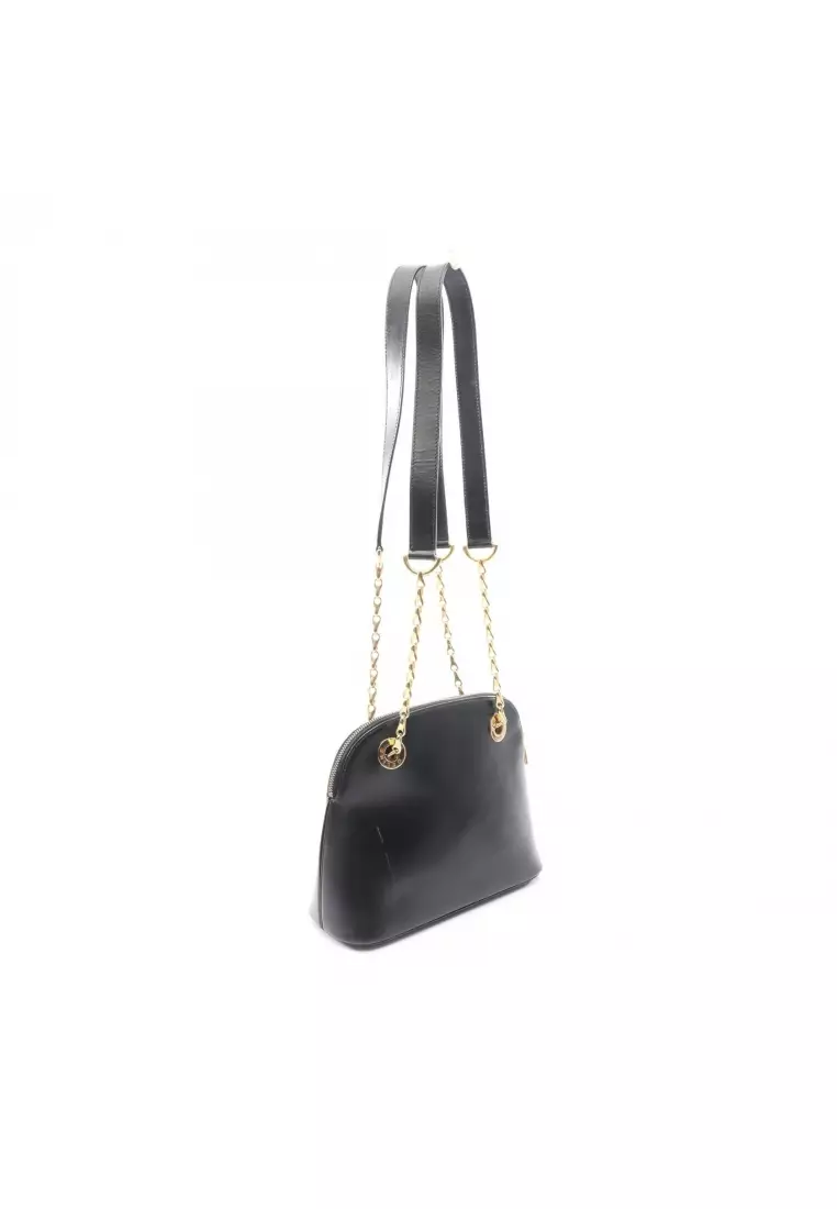 Pre-Loved Celine circle logo chain shoulder bag leather black