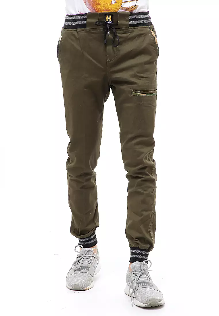 Locko Long Pants Celana Jogger Pria List Army Material Cotton Twill ORIGINAL - Army Green