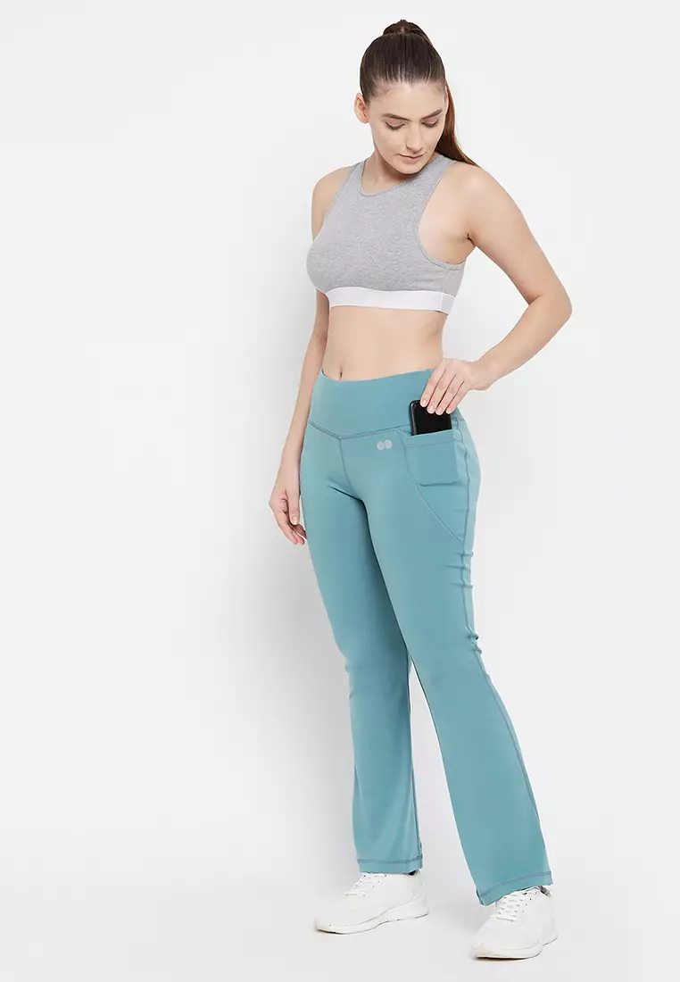 Buy Clovia Comfort-Fit High Waist Flared Yoga Pants in Sky Blue with Side  Pockets Online