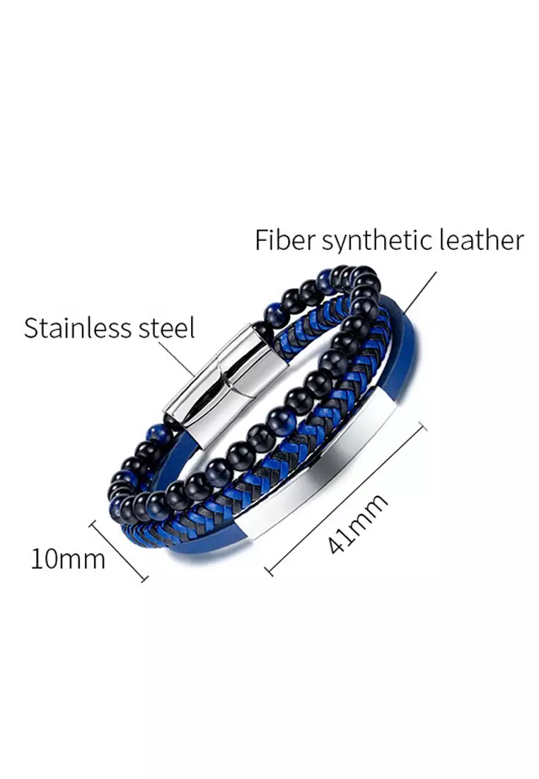 Men's Blue Leather and Bead Bracelet
