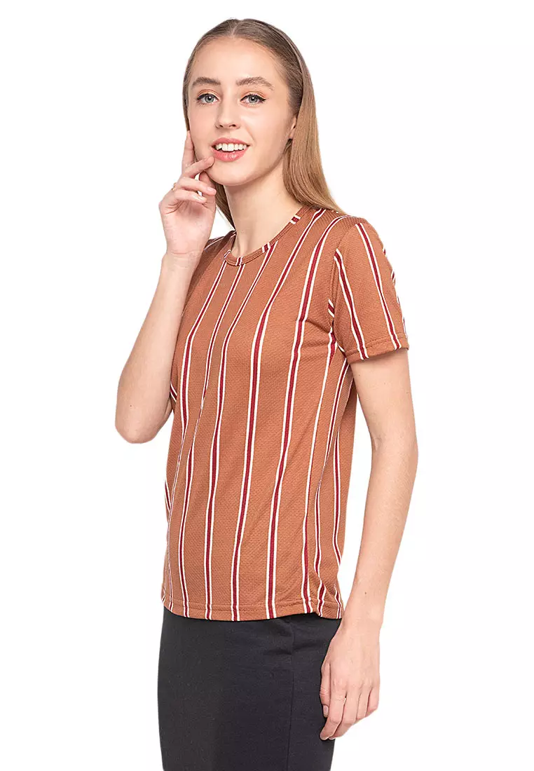 Caldwell Blouse Salur Short Sleeves Atasan Wanita Relaxed Fit - Mocca