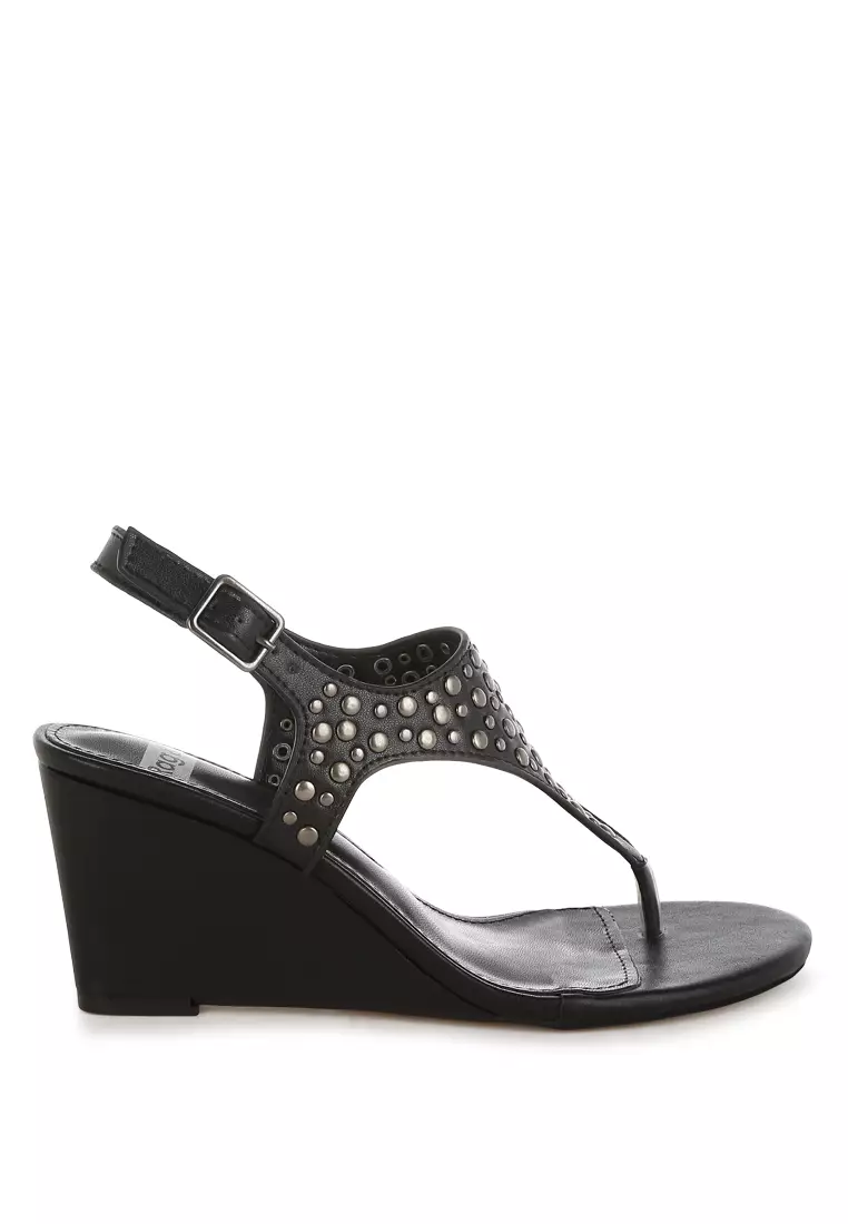 Discount on Rag & CO.  shoes - SKU: Studded Thong Toe Wedges in Black