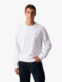 ★ ★ Men's Regular Fit CK Badge Logo Sweatshirt Buy Calvin Klein Jeans Men White Crew Neck Monogram Sleeve