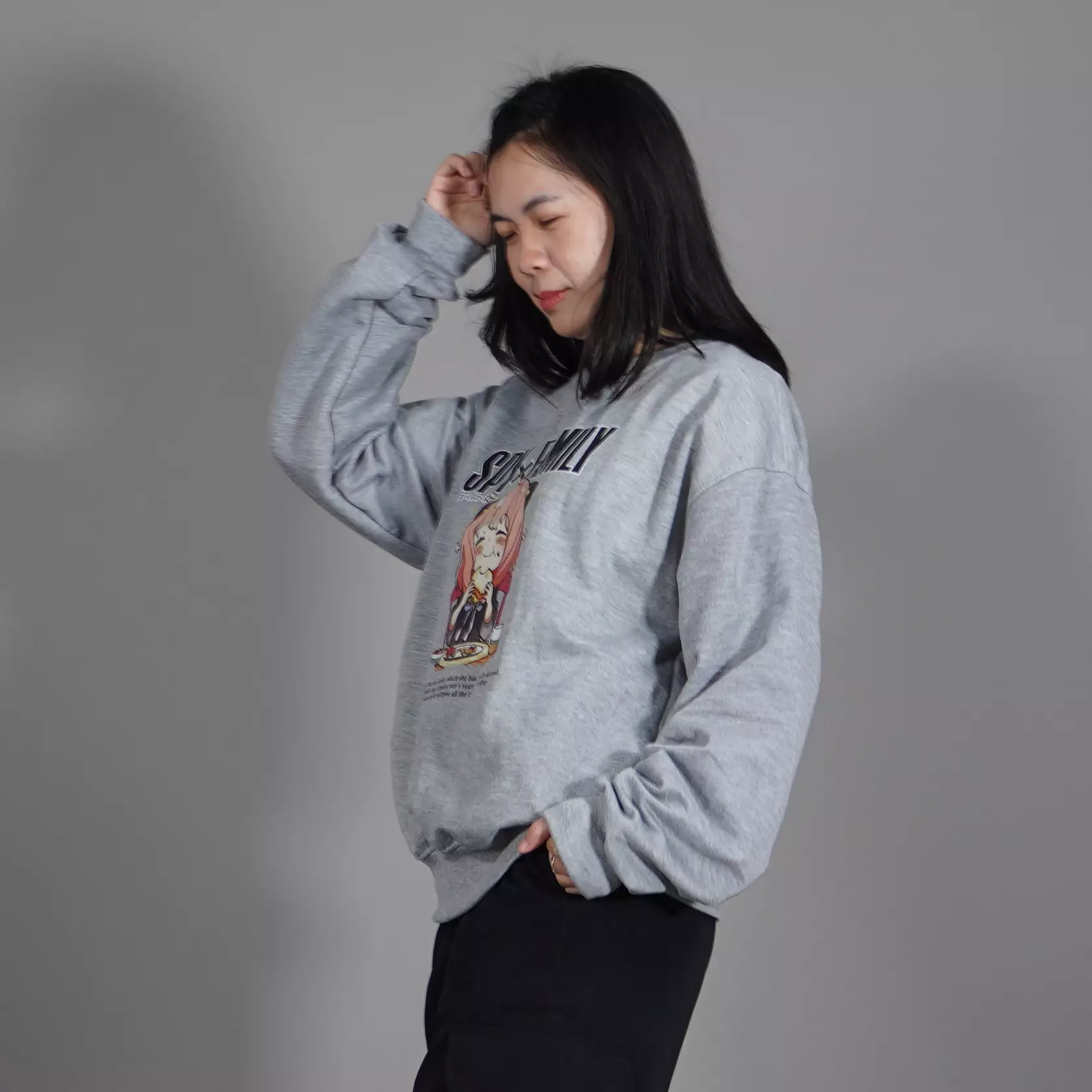  SPY Sweater Oversize Wanita Crewneck Wanita Switer Wanita - Abu Muda