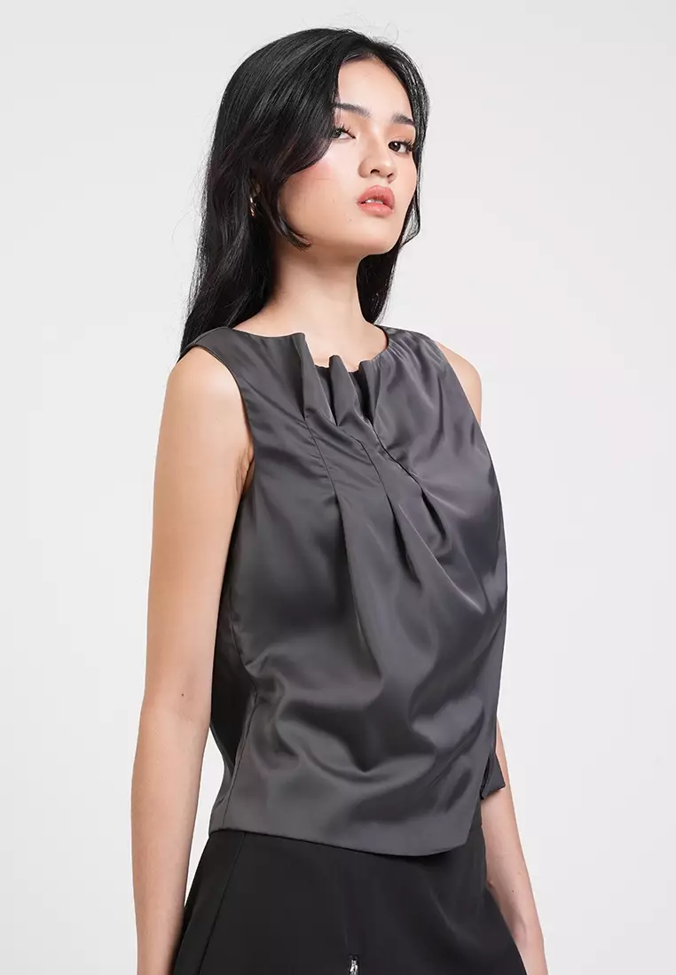 Athena Satin Draped Sleeveless Top
