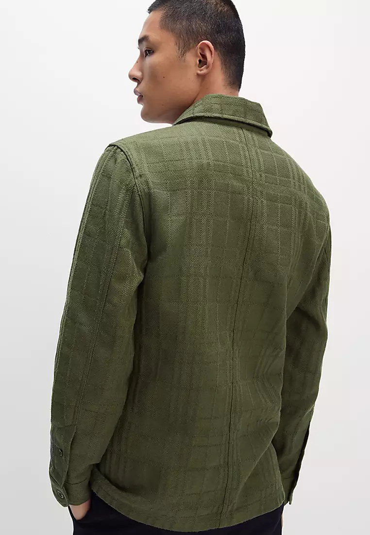 Cotton Blend Check Textured Overshirt