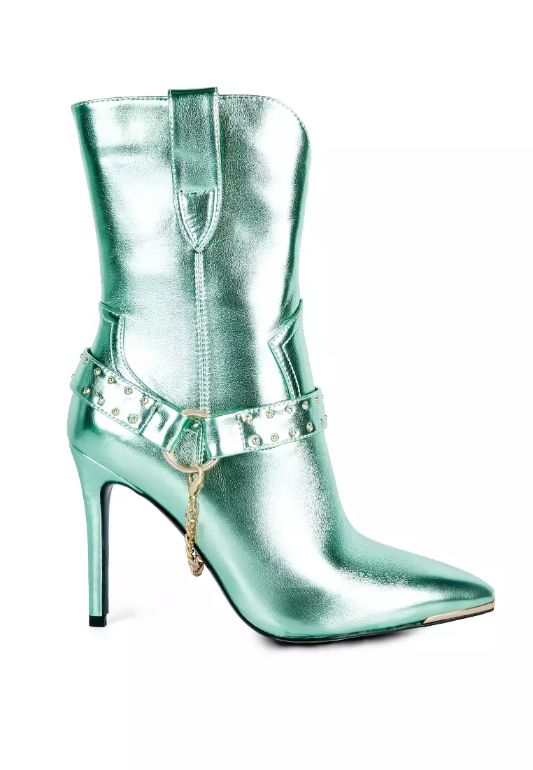 Discount on London Rag  shoes - SKU: Green High Heeled Cult Ankle Boot