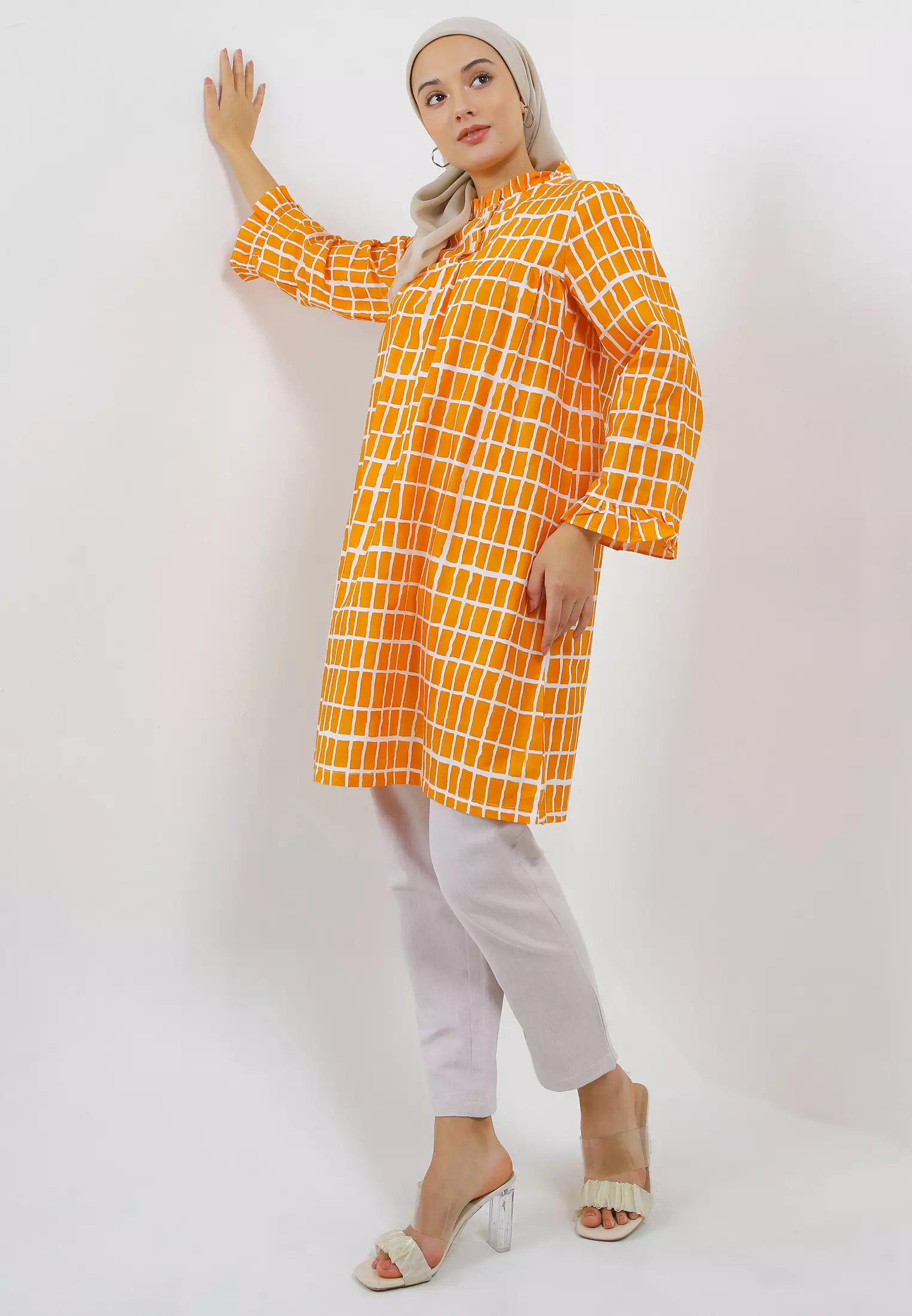 MFMW Balyui Tunik Orange Motif Kotak