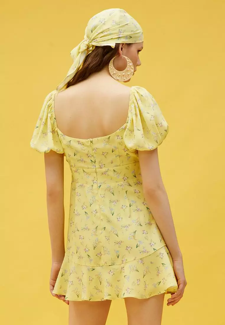 Viscose Puff Sleeves Mini Dress