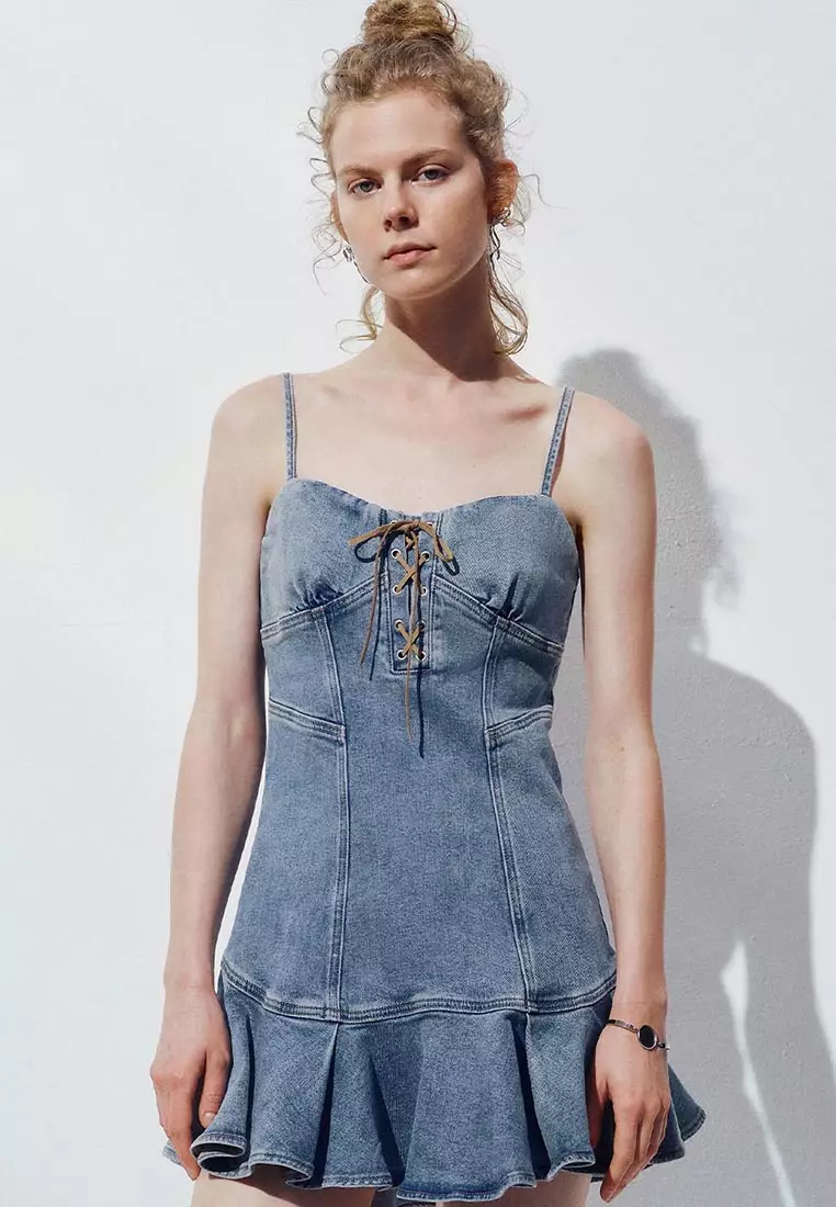 urban revivo denim dress maxi in mid wash and structure Buy URBAN REVIVO Lace Up