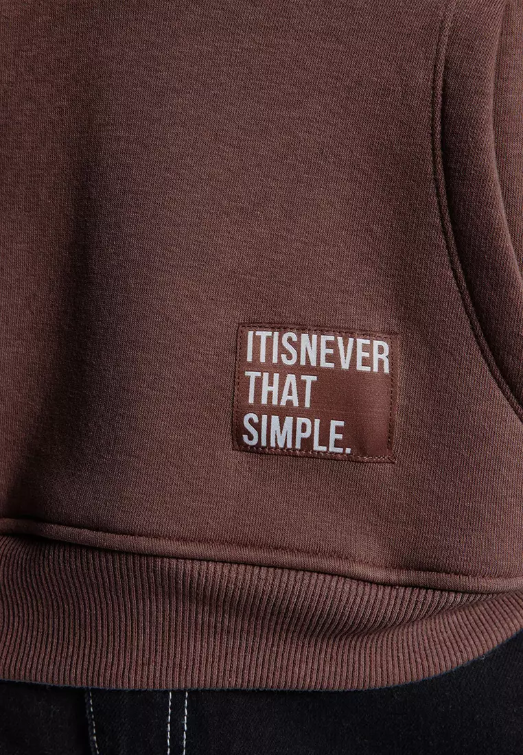 Dark Brown Oversize/Wide Cut Hooded Fleece Inside/Warm Sweatshirt TMNAW21SW2005