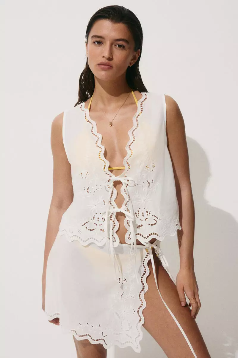 Tie-front cotton beach top