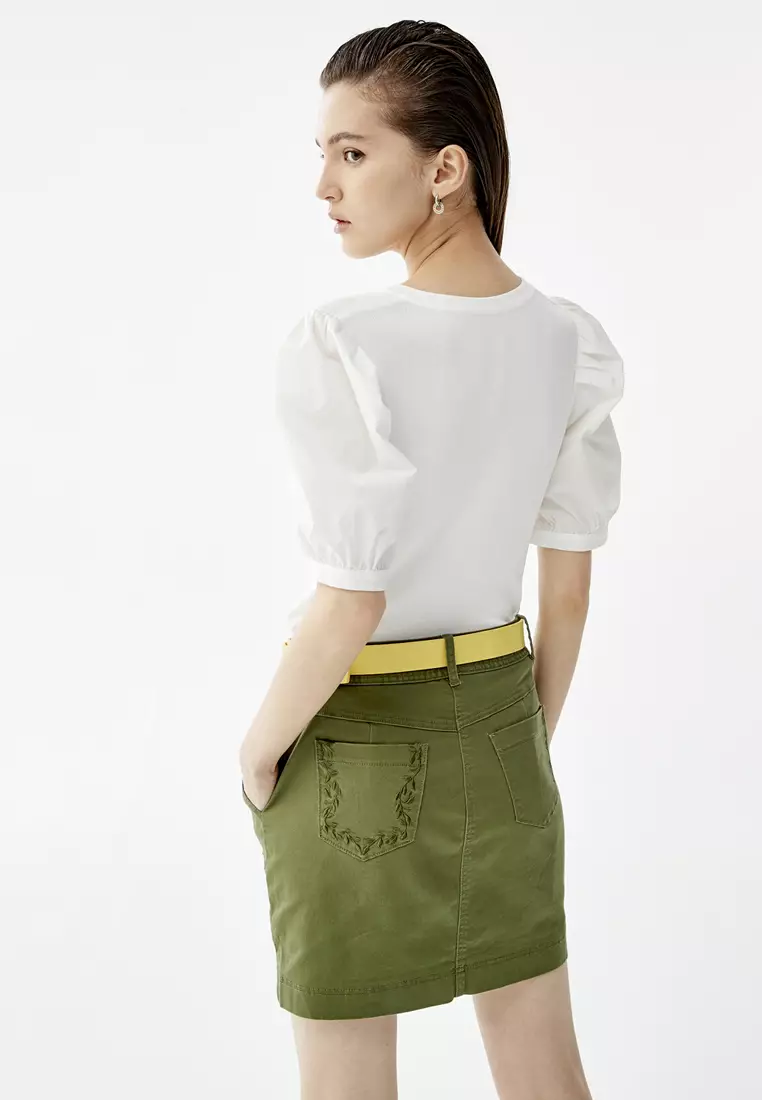 Basic Green Denim Skirt