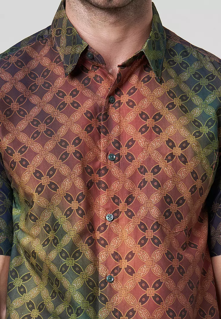 Slimfit Kistna Olive Kemeja Batik Pria Lengan Pendek