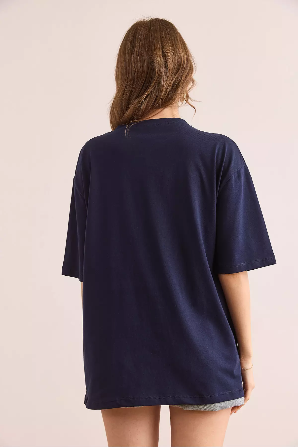 Women's Navy Blue Eye Printed Foil Detailed T-Shirt Tsh- 19000770