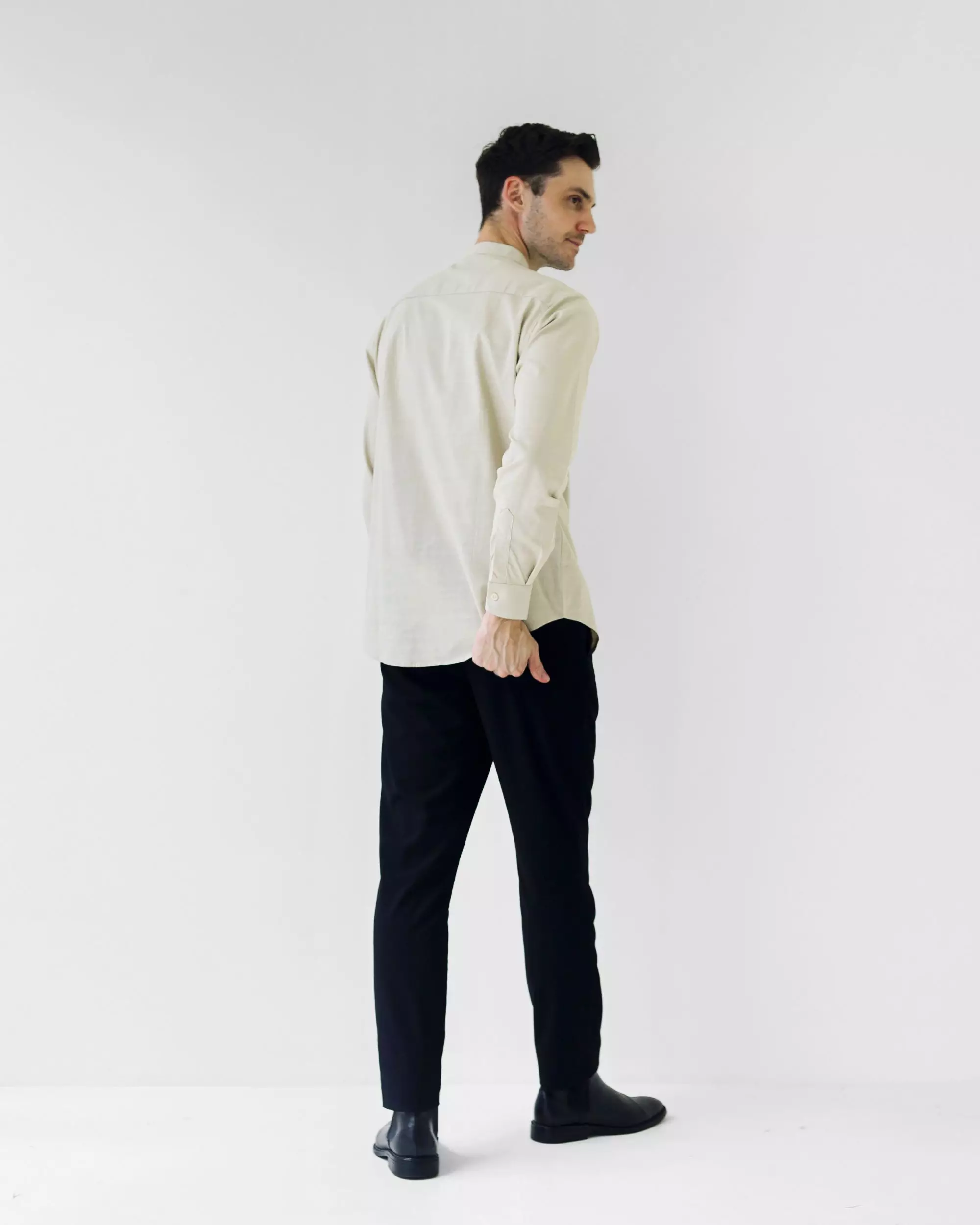 Cotton Well Oman Henley Shirt Cream │Kemeja Koko Basic Lengan Panjang Krem